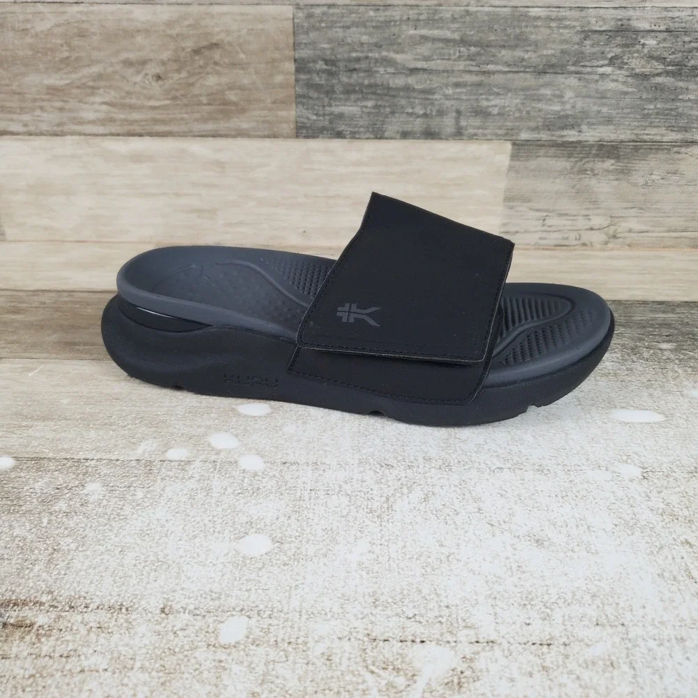 Kuru Moment Mens Slide Sandals Sz 8 M Jet Black Storm Gray Platform Slip On